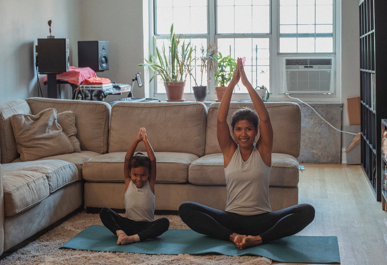 Happy family engaging in healthy activities together. Family health. Healthy family place.